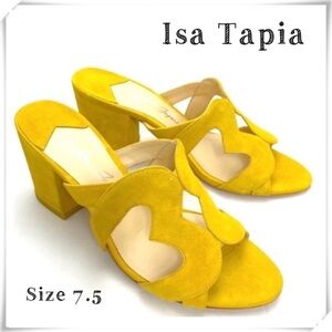ISA Tapia Tm Amor Cutout Suede Slides Chunky Heel Sandal Lemon Yellow Size 7.5